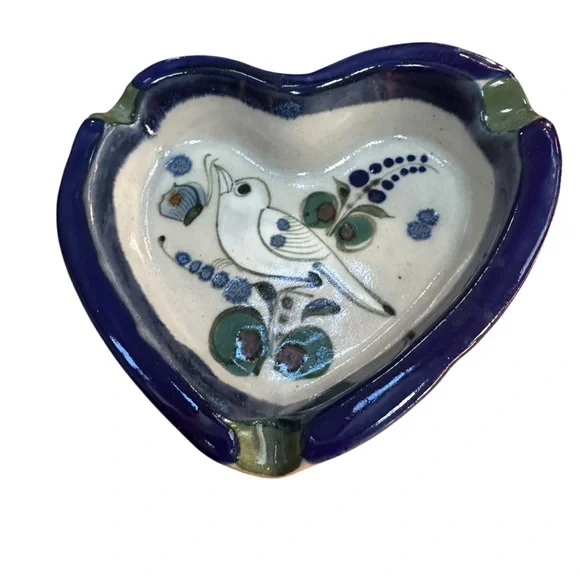 Vintage Ken Edwards Ashtray Mexican Pottery Blue Bird Tonala Signed 5.5" - Picture 3 of 7